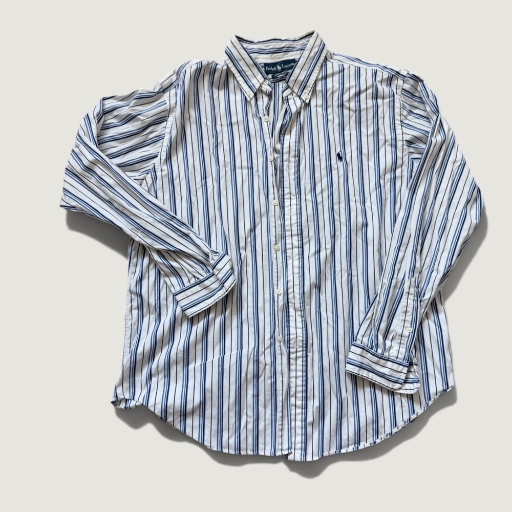 Polo Ralph Lauren Mens XL Classic Fit Blue White Striped Cotton Button Down